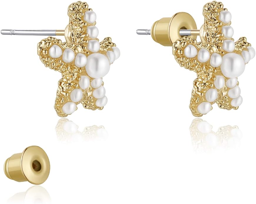 Kruckel Pearl Earrings for Women, Starfish, A reminder to embrace our dreams, Hypoallergenic, Lead-Free, Nickel-Free, with Greeting Card, Great Wedding Birthday Anniversary Retirement Gift for Woman
