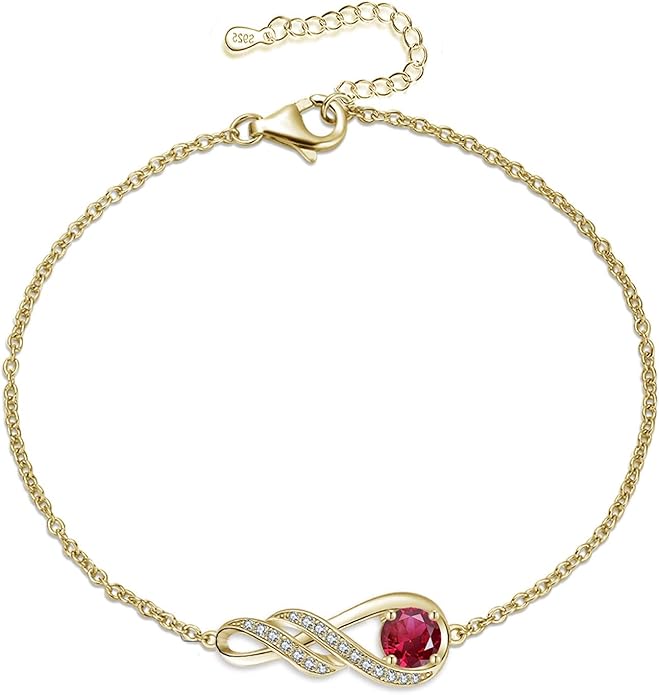 Birthstone Bracelets for Women 925 Sterling Silver Created Gemstone Bracelet Infinity Pendant Jewelry for Her, 6.7"+1.2"
