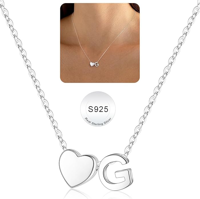 Turandoss Christmas Gifts for Grandkids, Dainty S925 Sterling Silver Heart Initial A-Z Necklace Trendy Silver Initial Jewelry Birthday Gifts for Girls Teen Girls