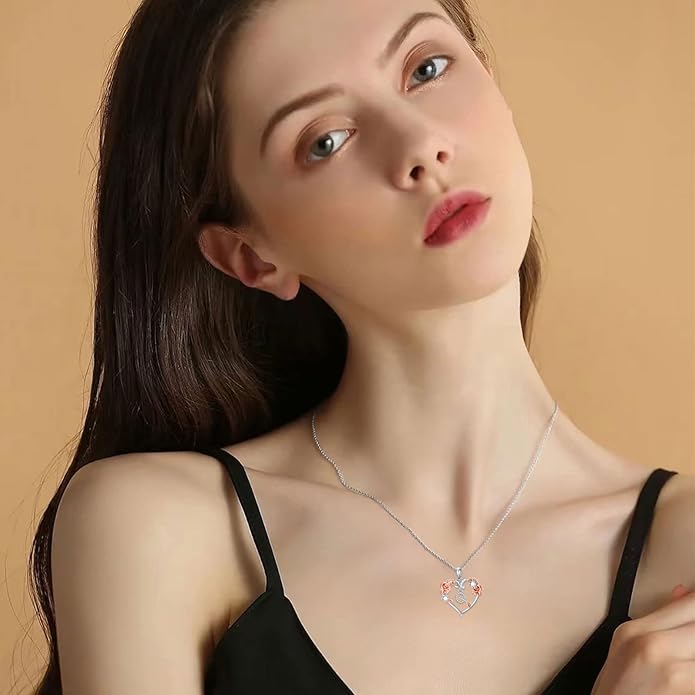 AOBOCO Rose Heart Necklaces Valentines Gifts for Women, 925 Sterling Silver Rose Love Heart Initial Letter Pendant Necklace Jewelry Mothers Day Christmas Birthday Gifts for Her Mom Wife Girlfriend