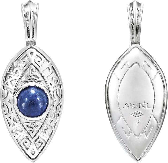 AWNL Dumortierite Moving Ball Necklace for Men Sterling Silver Engraved Runes Natural Gemstone Premium Pendant Necklace with Stainless Steel Chain Gift for Men 24 Inch
