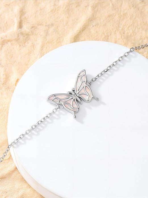Butterfly/Phoenix/Dove/Dragonfly/Hummingbird Bracelet for Women 925 Sterling Silver Opal Bracelet Dainty Link Jewelry Birthday Christmas Gifts for Women Her