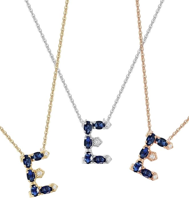 Albert Hern Blue Sapphire Initial Necklace With Diamonds & 18K Gold Chain | Irresistible Letter Pendants Jewelry | Perfect Valentine’s Day, Anniversary & Birthday Gift