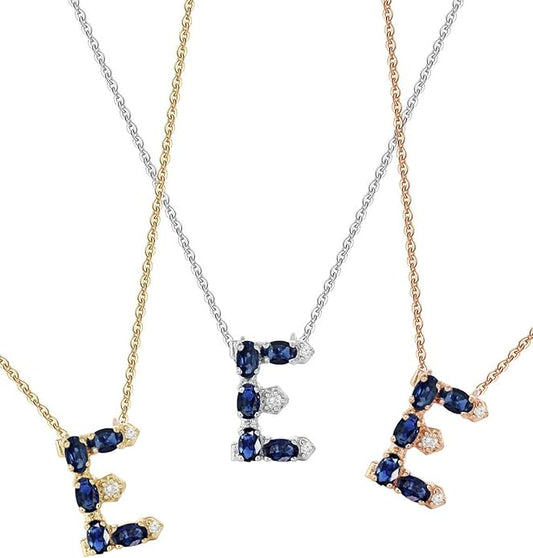 Albert Hern Blue Sapphire Initial Necklace With Diamonds & 18K Gold Chain | Irresistible Letter Pendants Jewelry | Perfect Valentine’s Day, Anniversary & Birthday Gift