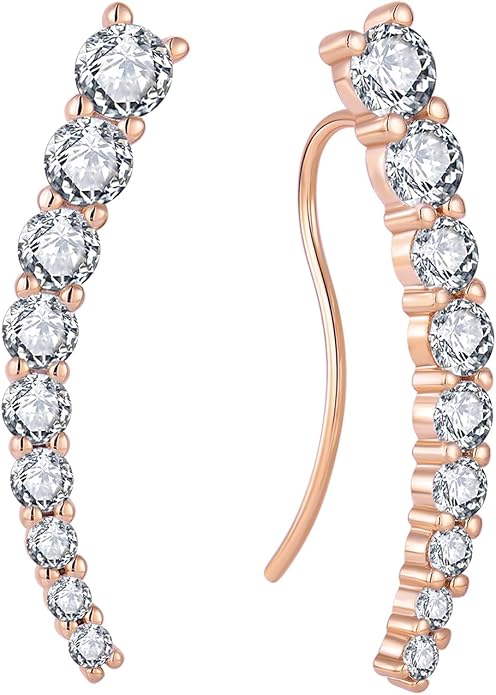 Climber Earrings for Women 925 Sterling Silver Ear Crawler Earrings White/Yellow/Rose Gold Plated Cubic Zirconia Earrings Jewelry