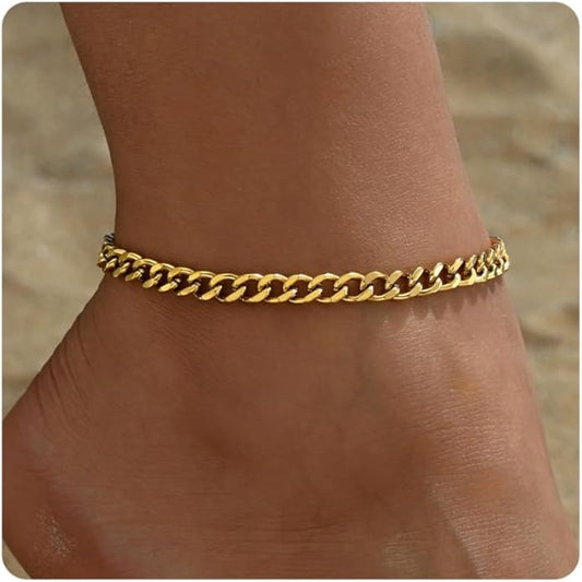 Dainty Ankle Bracelets for Women 18K Gold Plated Satellite Beaded Herringbone Chain Anklets Simple Lip Chain Anklet Minimalist Summer Beach Foot Jewelry Christmas
