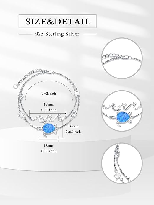 Sea Turtle/Dolphin/Starfish/Seashell/Compass Bracelet for Women 925 Sterling Silver Ocean Wave Anklet Summer Hawaiian Jewelry Gift for Her
