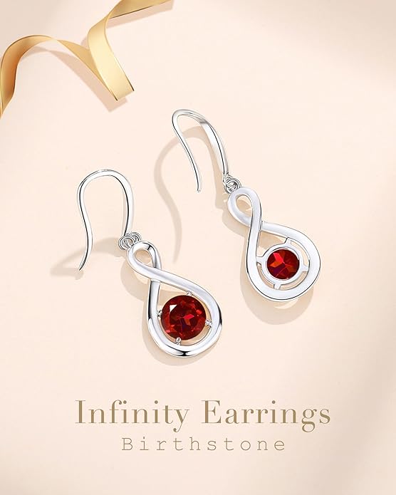 FANCIME Dangle Drop Earrings 925 Sterling Silver Dainty Infinity Round Gemstone Birthstone Jewelry Birthday Gifts for Her Women