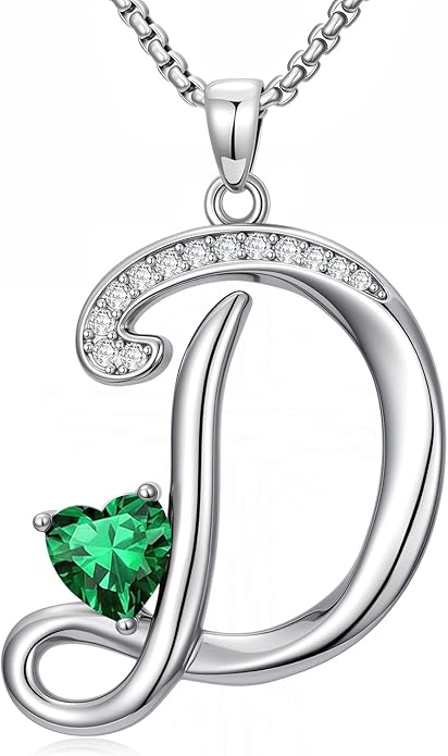 Christmas Gifts for Women Alphabet A to Z Initial Birthstone Pendant Necklaces for Women - 18k White Gold Plated Personalized Name Jewelry Valentine Mothers Day Birthday Gifts for Women Her Girlfriend