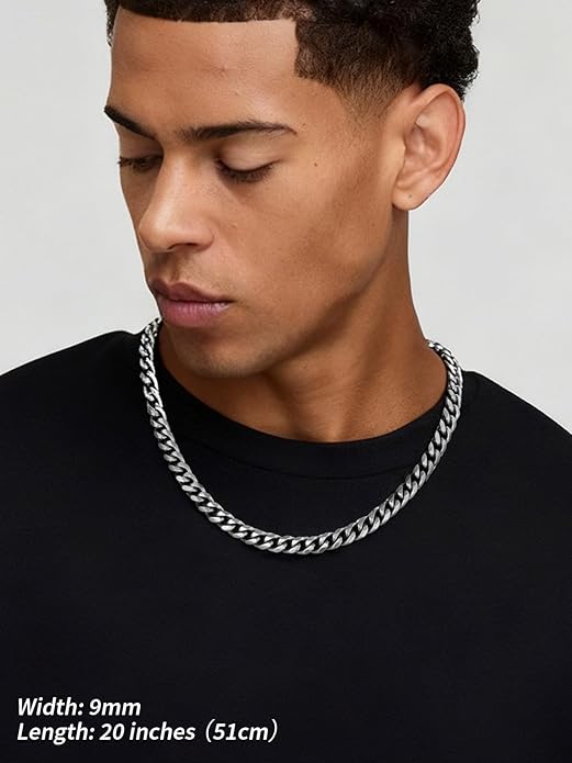 FindChic Cuban Link Chain for Men, 6/9/12mm Necklace Chain, Black/Gold Plated/Stainless Steel Necklace, Hypoallergenic & Tarnish-Proof Men's Jewelry Hip Hop Accessories, 18-30" Length Options