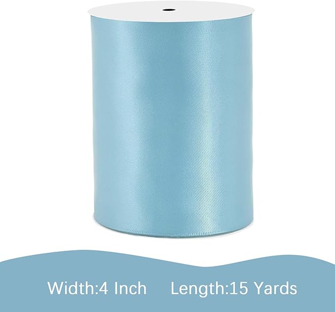 LEEQE Mist Blue Satin Ribbon 4 inch X 15 Yards Polyester Ribbon for Gift Wrapping Very Suitable for Weddings Party Hair Bow Invitation Decorations and More