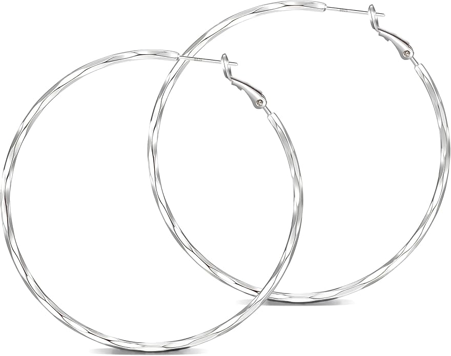 2MM Thin Gold Hoop Earrings Sterling Silver Post Hoop Earrings For Women Diamond-Cut Gold Hoops Earrings 14K Gold Plated Hoops Earrings Lightweight Hypoallergenic Oversize Gold Earrings For Women