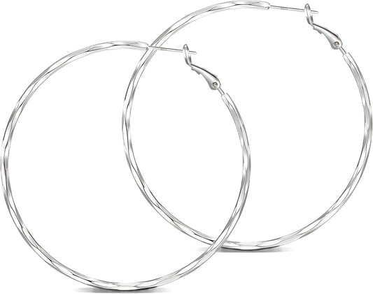2MM Thin Gold Hoop Earrings Sterling Silver Post Hoop Earrings For Women Diamond-Cut Gold Hoops Earrings 14K Gold Plated Hoops Earrings Lightweight Hypoallergenic Oversize Gold Earrings For Women