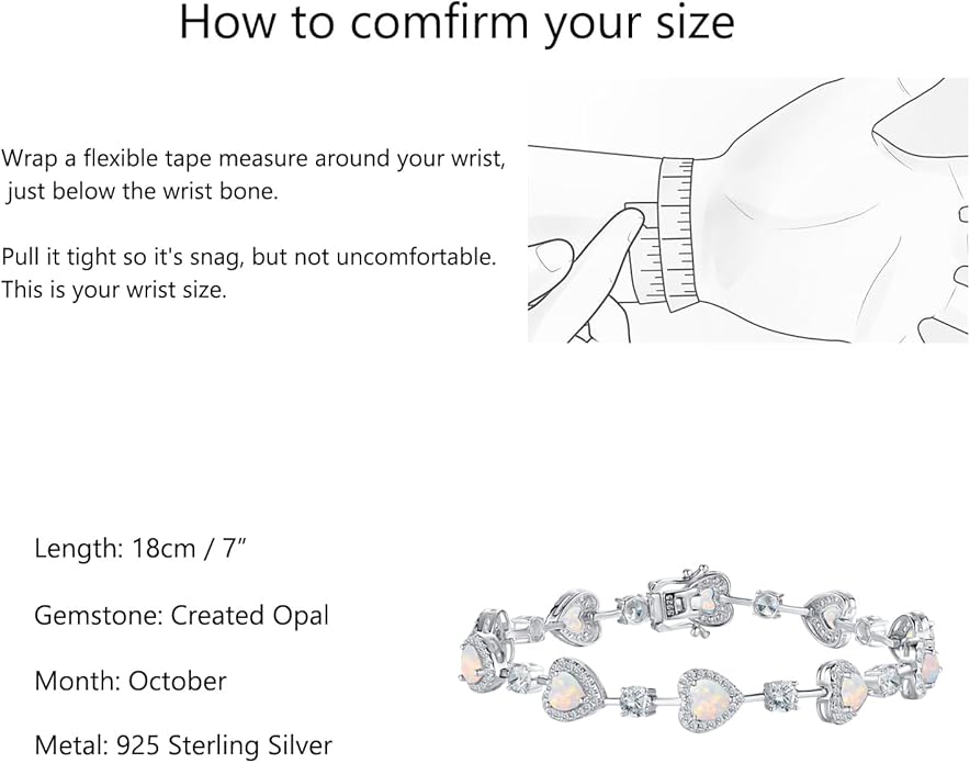 Sterling Silver Tennis Bracelets for Women Opal Gemstone October Birthstone Fine Jewelry Charm Link for Her 7 Inches