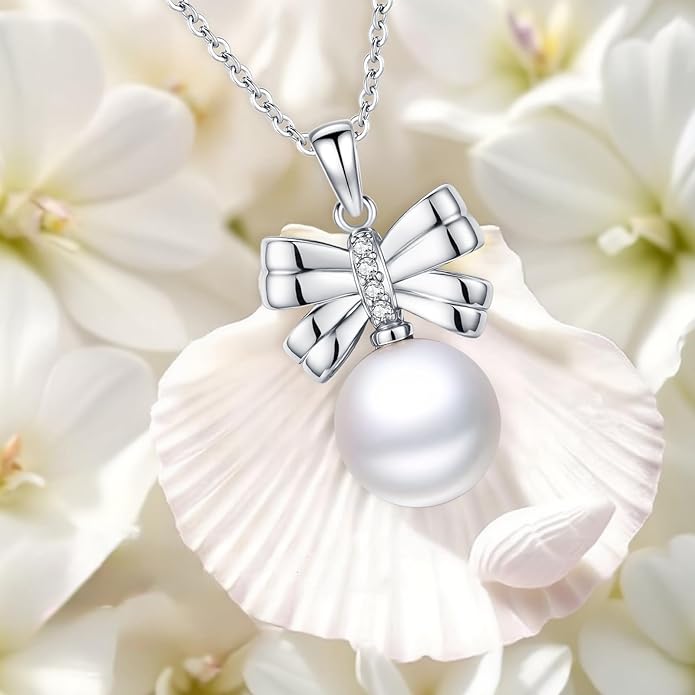 Sebina Pearl Pendant Necklace for Women,925 Sterling Silver Pendant Jewelry,Anniversary Christmas Birthday Valentines Gifts for Wife, Mom, Dauhter, Girlfriend,Her