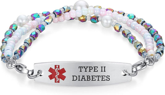 mnmoom 7.5 inch interchangeable Medical id bracelets for Women beads Medical alert bracelets with customize engraving