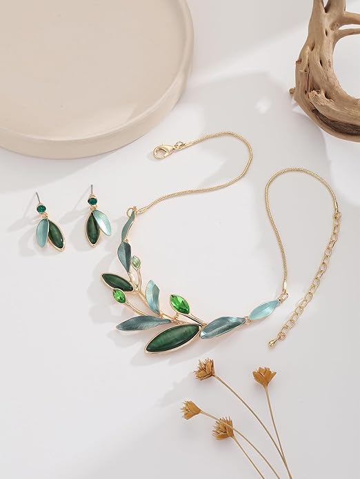 Vintage Chunky Statement Jewelry Set Retro Leaf Floral Geometric Bohemian Boho Bib Necklace Earring Set Fashion Costume Jewelry for Women Girls Wedding Party Prom Unique Gift