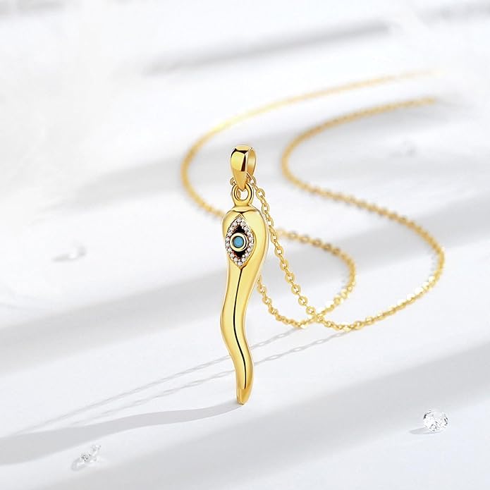 INFUSEU 925 Sterling Silver Italian Horn Evil Eye Necklace for Women Men Good Luck Protection Gifts
