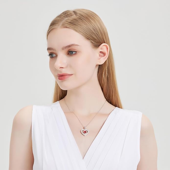 31-Stone Birthstone Heart Necklace for Women | 2ct Moissanite & 30 Sparkling Accents | Valentine's Day, Birthday,Mother's Day, Christmas Gift for Wife, Mother, Girlfriend