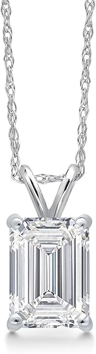 Gem Stone King 1 to 5 Carat 14K Gold IGI Certified Lab Grown Diamond Pendant Necklace For Women | Emerald Cut | E-F Color | VS1-VS2 Clarity | With 18 Inch Gold Chain