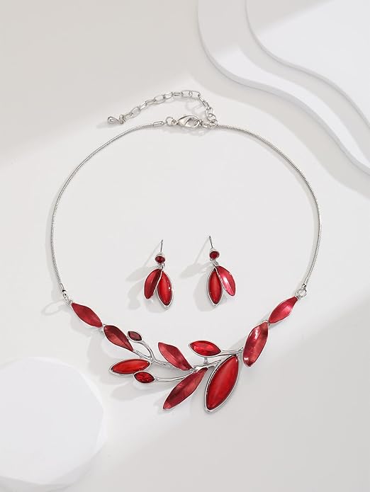 Vintage Chunky Statement Jewelry Set Retro Leaf Floral Geometric Bohemian Boho Bib Necklace Earring Set Fashion Costume Jewelry for Women Girls Wedding Party Prom Unique Gift