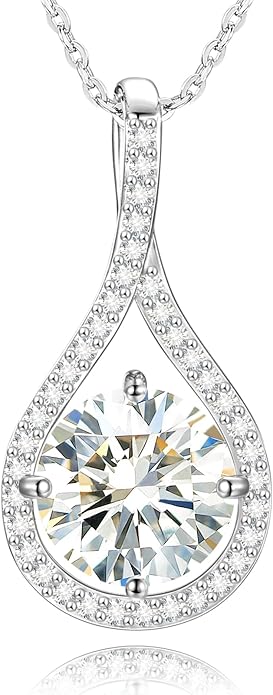 Moissanite Necklace Gift for Women, 925 Sterling Silver 18K White/Yellow Gold Plated 0.5-6.0CT Moissanite Pendant for Her, Anniversary Day, Birthday, Wedding - to My Wife, Mom