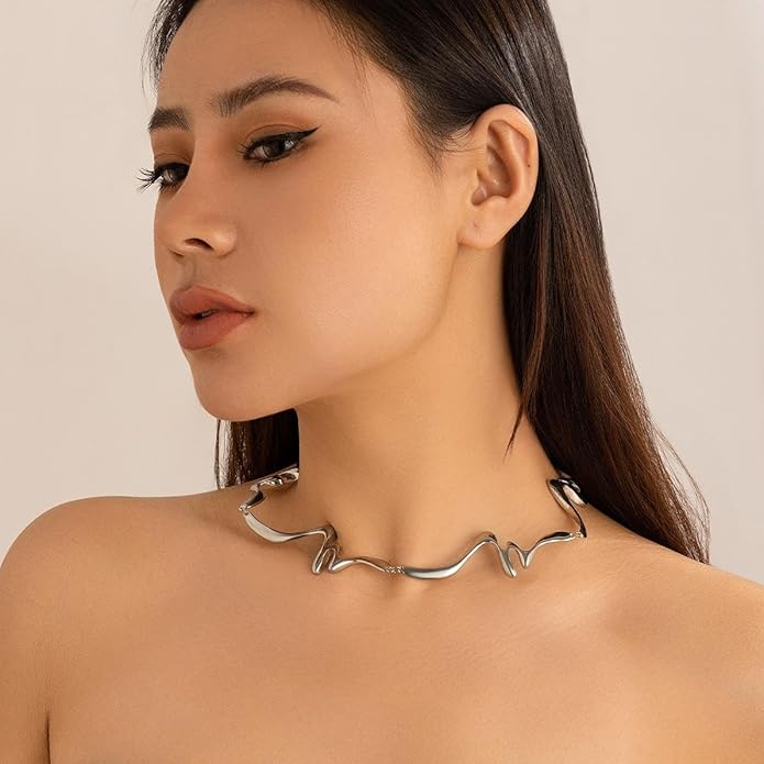 Gold Collar Necklace for Women Trendy African Jewelry Minimalist Statement Choker Metal Jewelry Gifts for Parties, Evenings, and Everyday Wear