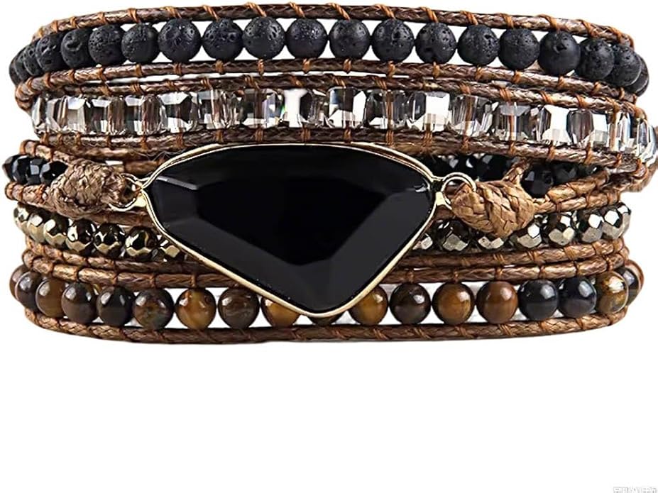 ZOSOJONA Boho Handmade Natural Stone Wrap Bracelets Turquoises Crystal Beads Bracelet Jewelry