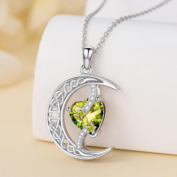 TOUPOP Moon and Star Birthstone Necklace for Women 925 Sterling Silver Celtic Moon Jewelry Birthday Christmas Gifts for Her Girlfriend