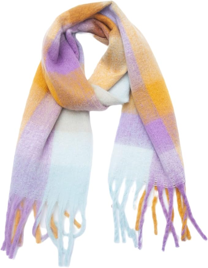 SHOHOKU Large Chunky Plaid Scarf Coloured Checked Oversized Scarf Tassel Soft Fall Winter Thick Warm Shawl Women