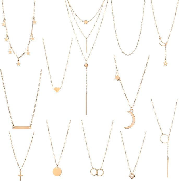 Starain 12Pcs Layered Choker Necklace Fashion Multilayer Chain Necklace Simple Gold Necklace Set for Women