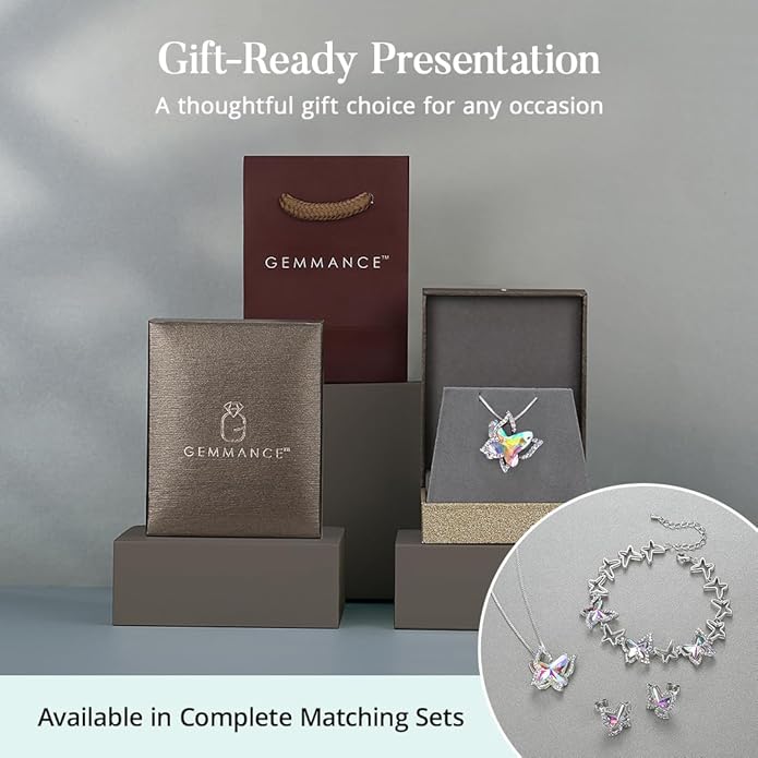 Gift Butterfly Birthstone Crystal Necklace, Silver Tone with 18”+2” Chain, Necklace for Mother’s Day Anniversary Birthday Gifts for Women and Daughter