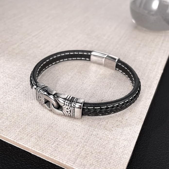Italian Handmade Genuine Leather Bracelets for Men Stainless Steel Clip, Men's Casual Genuine Multi-layer Cuff Bracelet, Bracelet Gift for Real Men