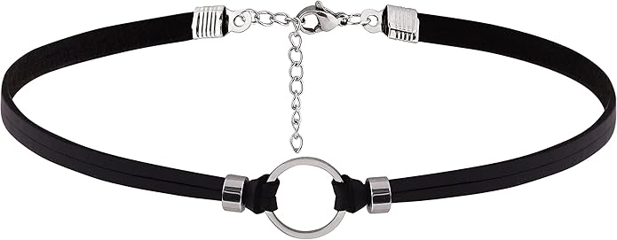 Sacina Goth Hippie O Ring Choker, Black Faux Leather Choker, Halloween Christmas New Year Jewelry Gift For Women