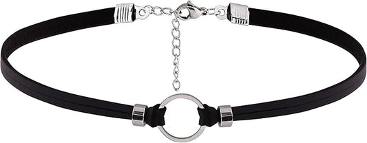 Sacina Goth Hippie O Ring Choker, Black Faux Leather Choker, Halloween Christmas New Year Jewelry Gift For Women