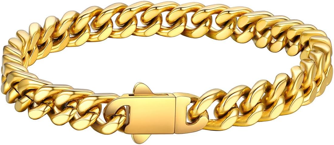 FaithHeart Mens Stainless Steel Cuban Link Bracelet - 5/7/9/12mm Width 7.5"/8.3"/9" Black/Silver/Gold Plated Heavy Duty Wrist Chain Bracelet Hip Hop Jewelry Birthday Gifts for Him