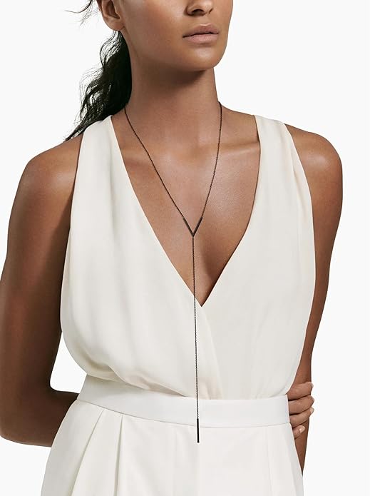 FOCALOOK Long Necklaces for Women 14K Gold Plated Dainty Drop Bar Pendant Lariat Y-Shaped Necklace Earring Set 28inch/73cm