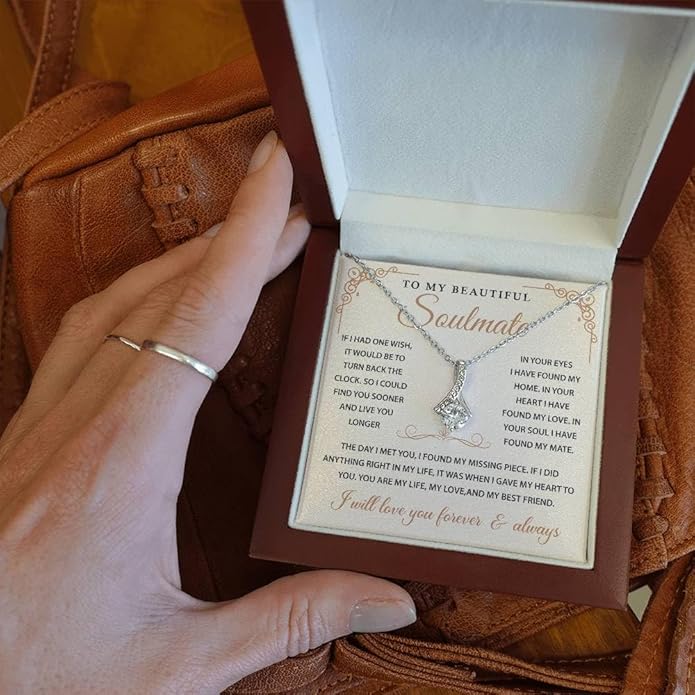 To My Beautiful Soulmate Necklace Romantic Gift for Girlfriend Wife With Message Card & Gift Box, Perfect for Anniversary Birthday Christmas or Valentine’s Day