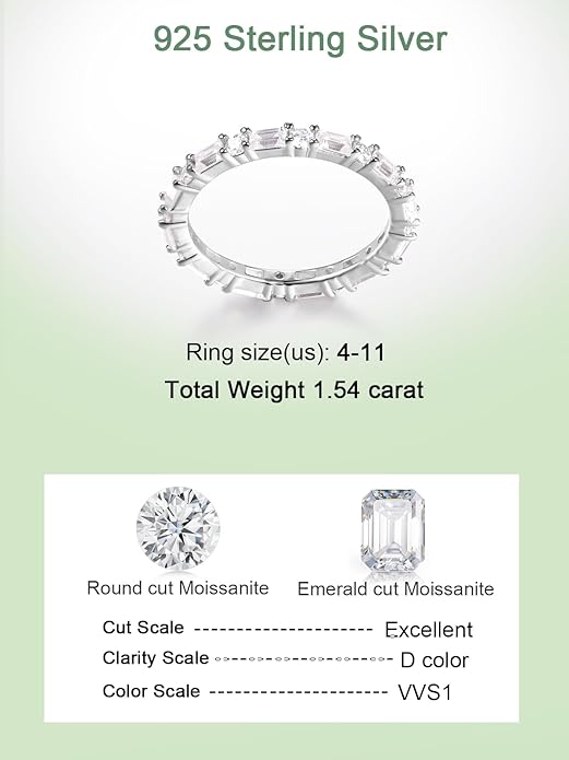 D Color VVS1 Clarity Moissanite and Sapphire/Ruby/Emerald Rings for Women, Solid 925 Sterling Silver, Anniversary Birthday Mothers Day Jewelry Gift, Stackable Wedding Ring, Size 4-11