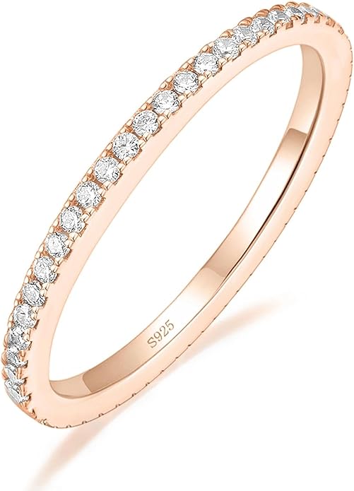 EAMTI 2mm 925 Sterling Silver Wedding Band Cubic Zirconia Full Eternity Stackable Engagement Ring Size 3-13