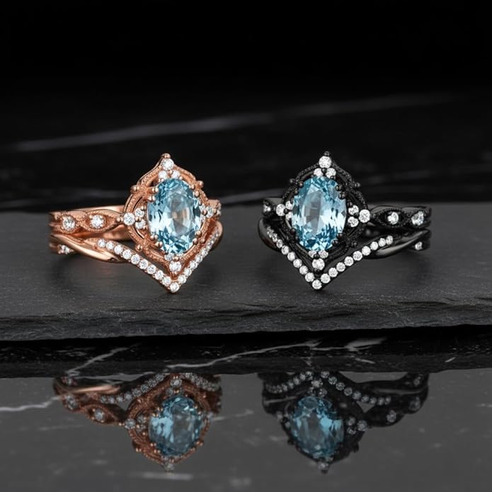 Oval Cut Vintage Gemstone Engagement Rings set for Women S925 Sterling Silver/10K/14K/18K Gold Birthstone Promise Anniversary Bridal Set Ring for her