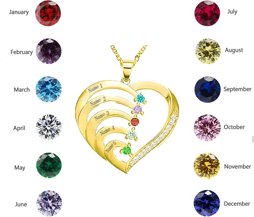 10K 14K 18K Personalized Solid Gold Nautral Diamond Mom Necklace with 1-5 Birthstones for Women Mom Wife,Custom Mother Birthstone Necklace Engraved Name Jewelry Gift for Mothers Day Birthday