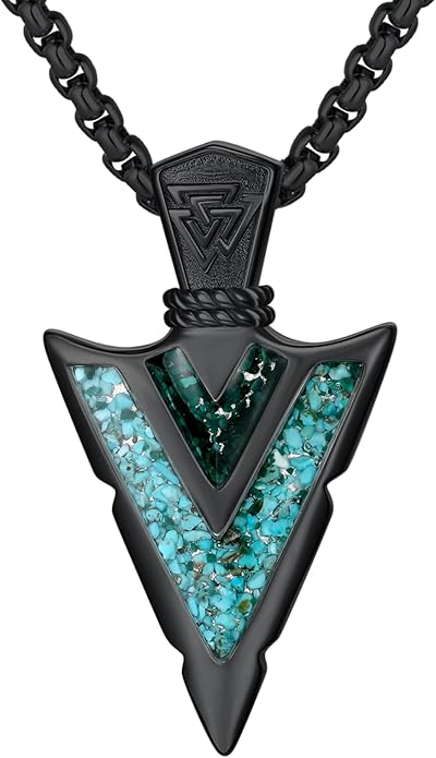 Suiknsn Arrowhead Necklace for Men Women 925 Sterling Silver Turquoise Malachite Celtic/Eye of Horus/Viking Arrow Pendant Amulet Jewelry Gifts Native American Necklace