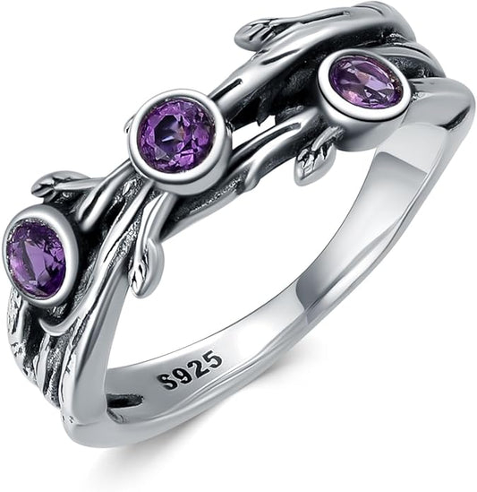 Amethyst Vine Wrap Ring Sterling Silver Vintage Three Purple Amethyst Statement Rings February Birthstone Gift for Her