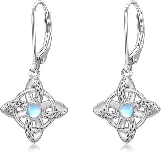 JUSTKIDSTOY Witches Knot Earrings for Women 925 Sterling Silver Nudo De Bruja Dangle Leverback Earrings Celtic Jewelry Halloween Birthday Gift