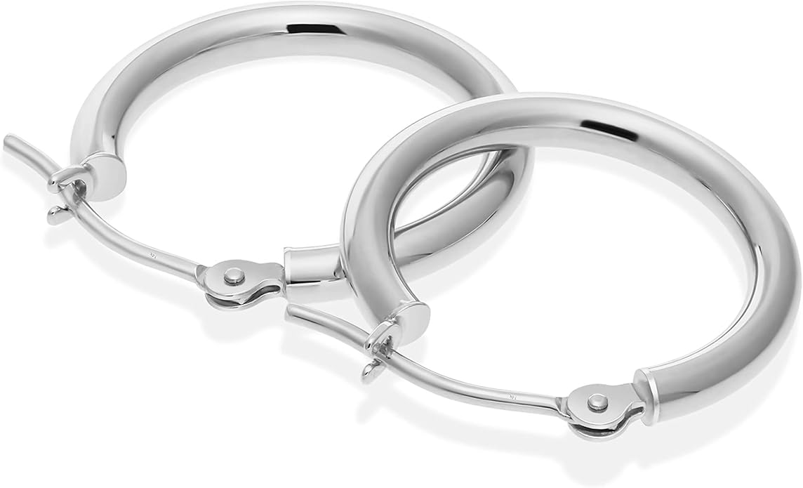 14k White Gold Polished Real Gold Hoop Earrings, Plain Round Gold Hoops, White Gold Hoop Earrings