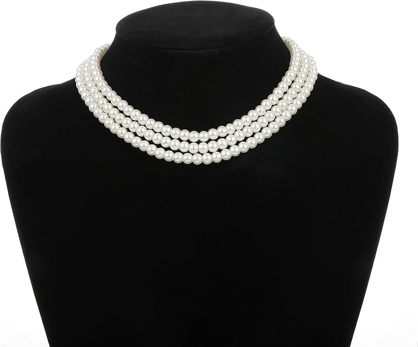 BABEYOND Round Imitation Pearl Necklace Vintage Multi Strands Necklace 20s Flapper Necklace for Party