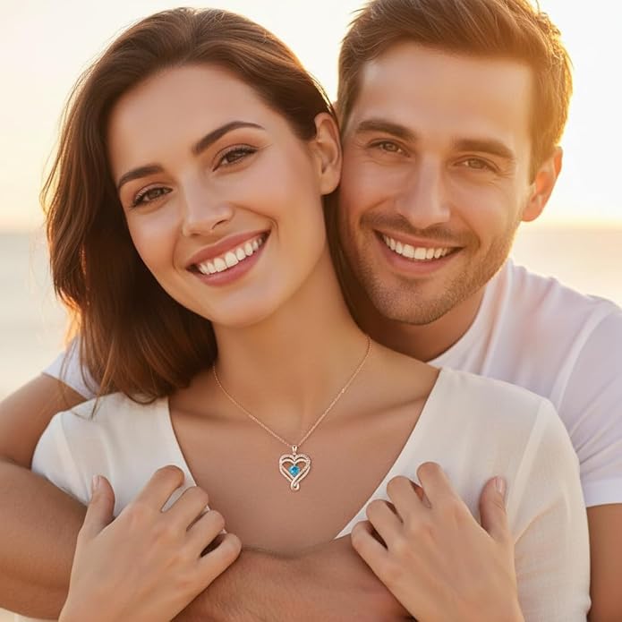 Birthstone Infinity Heart Necklace for Women Wife Girlfriend Mom Daughter Gifts S925 Silver Jewelry For Anniversary Rose Gold Gifts For Birthday Christmas Mothers Valentines Day