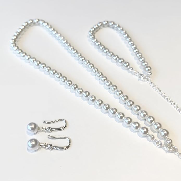 Gold Jewelry Set for Women - Dainty 14K Gold/Silver Plated Pearl Choker Necklace, Drop Earrings & Bracelets - Wedding Trendy Pearl Jewelry Gift