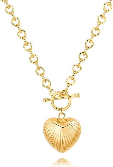 CANEVINKA Dainty Cross Medallion/Heart Pendant Chain Necklace 18K Gold Plated Oval Choker Fashion OT Toggle Jewelry Handmade for Women Simple Gold Charm Necklace